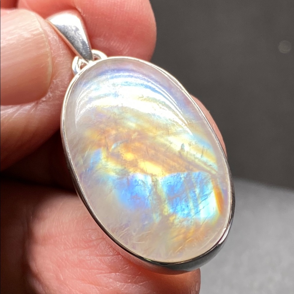 Blue Fire Moonstone Pendant in Solid Sterling Silver 925